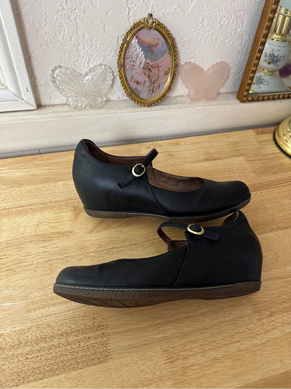 Dansko Black Leather Mary Jane Hidden Wedge Clogs EU 40 Comfort Shoes Y2K Comfy - Picture 2 of 13